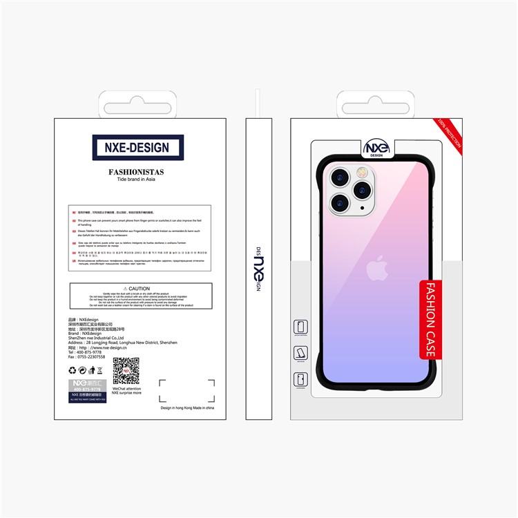 For iPhone 11 Pro Max 6.5-inch NXE Printing Style Gradient Color 9H Glass+TPU Cover - Pink / Purple-6