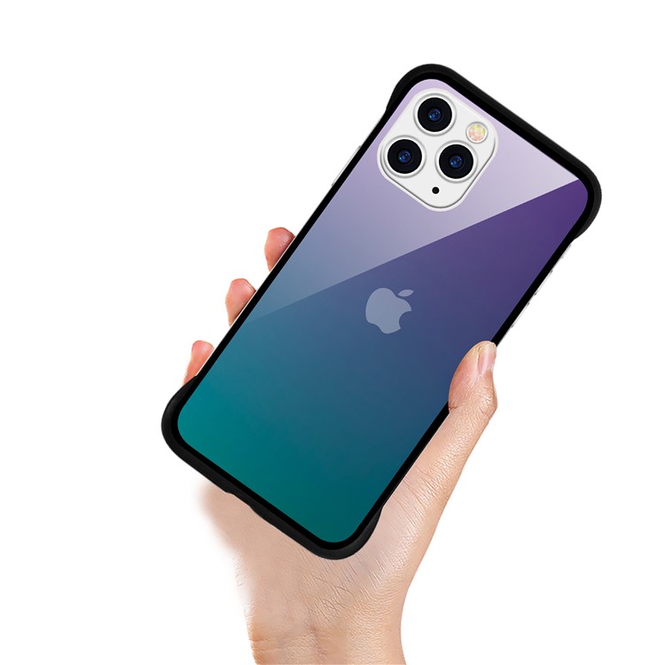 For iPhone 11 Pro Max 6.5-inch NXE Printing Style Gradient Color 9H Glass+TPU Cover - Purple / Blue-2