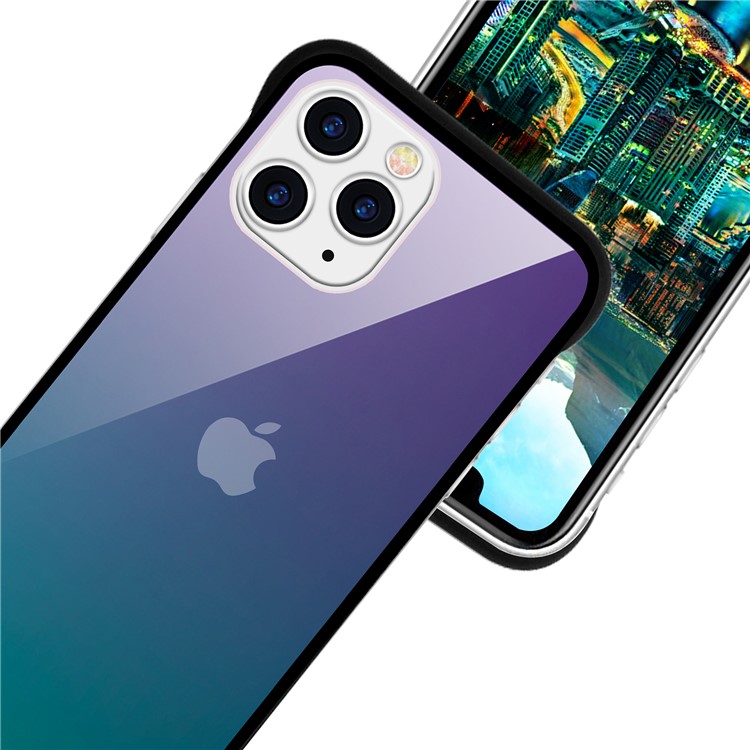 For iPhone 11 Pro Max 6.5-inch NXE Printing Style Gradient Color 9H Glass+TPU Cover - Purple / Blue-5