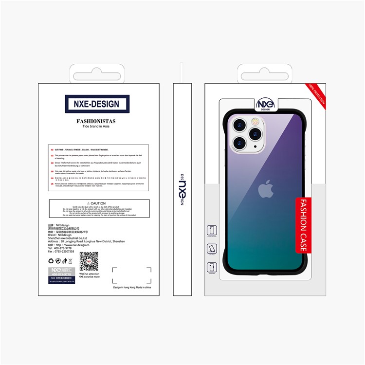 For iPhone 11 Pro Max 6.5-inch NXE Printing Style Gradient Color 9H Glass+TPU Cover - Purple / Blue-6