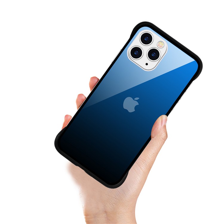 For iPhone 11 Pro Max 6.5-inch NXE Printing Style Gradient Color 9H Glass+TPU Cover - Blue / Black-2