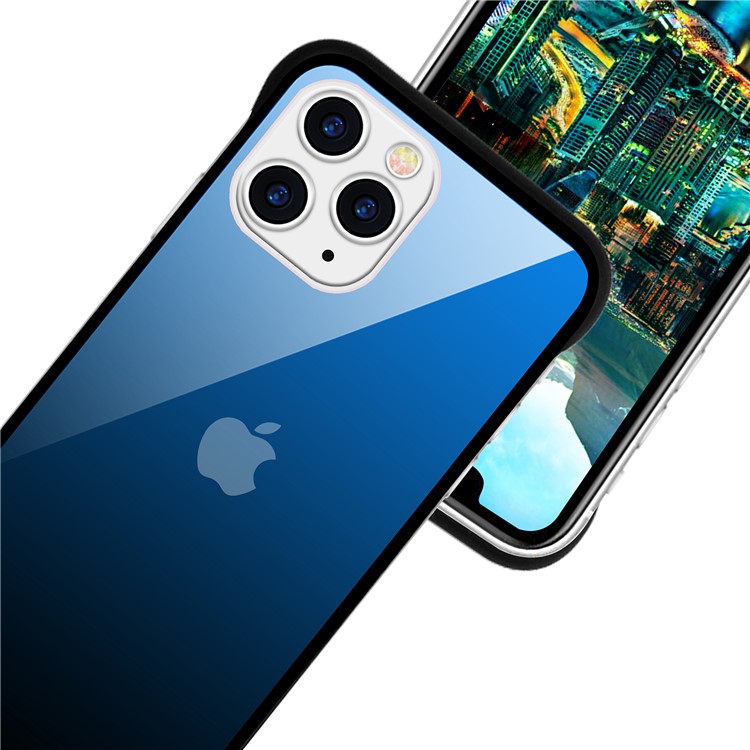 For iPhone 11 Pro Max 6.5-inch NXE Printing Style Gradient Color 9H Glass+TPU Cover - Blue / Black-5