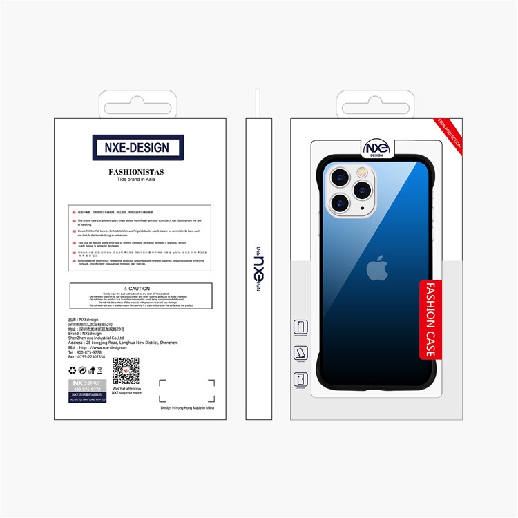 For iPhone 11 Pro Max 6.5-inch NXE Printing Style Gradient Color 9H Glass+TPU Cover - Blue / Black-6