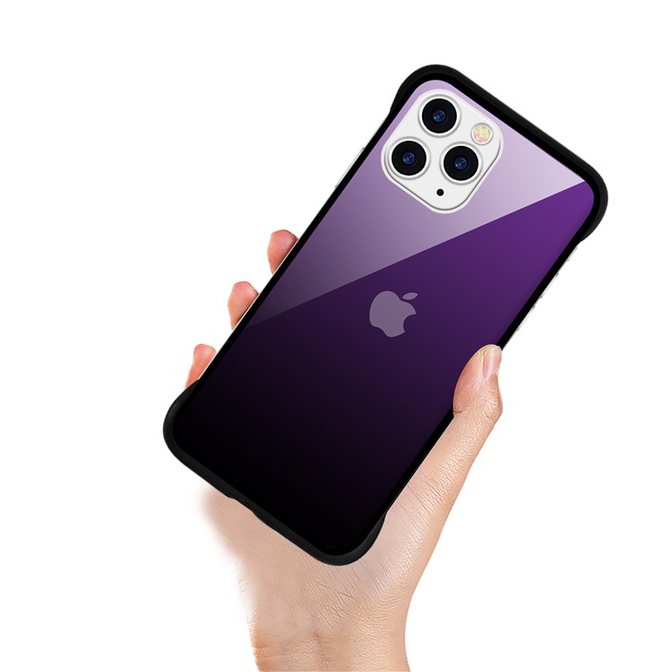 For iPhone 11 Pro Max 6.5-inch NXE Printing Style Gradient Color 9H Glass+TPU Cover - Purple / Black-2