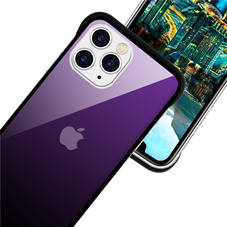 For iPhone 11 Pro Max 6.5-inch NXE Printing Style Gradient Color 9H Glass+TPU Cover - Purple / Black-5