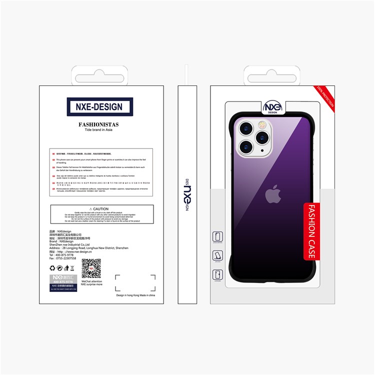 For iPhone 11 Pro Max 6.5-inch NXE Printing Style Gradient Color 9H Glass+TPU Cover - Purple / Black-6