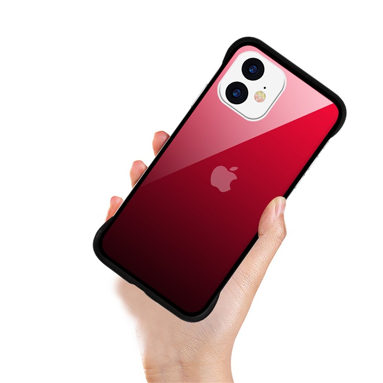 For iPhone 11 6.1-inch NXE Printing Style Gradient Color 9H Glass+TPU Cover - Red / Black-2
