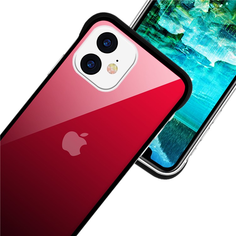 For iPhone 11 6.1-inch NXE Printing Style Gradient Color 9H Glass+TPU Cover - Red / Black-5
