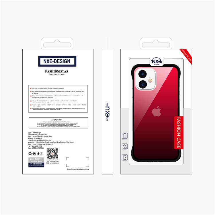 For iPhone 11 6.1-inch NXE Printing Style Gradient Color 9H Glass+TPU Cover - Red / Black-6