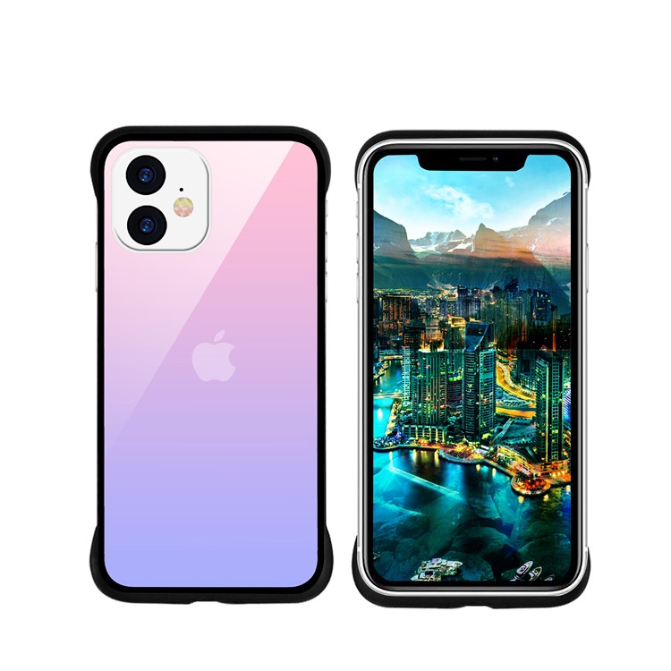 For iPhone 11 6.1-inch NXE Printing Style Gradient Color 9H Glass+TPU Cover - Pink / Purple-1