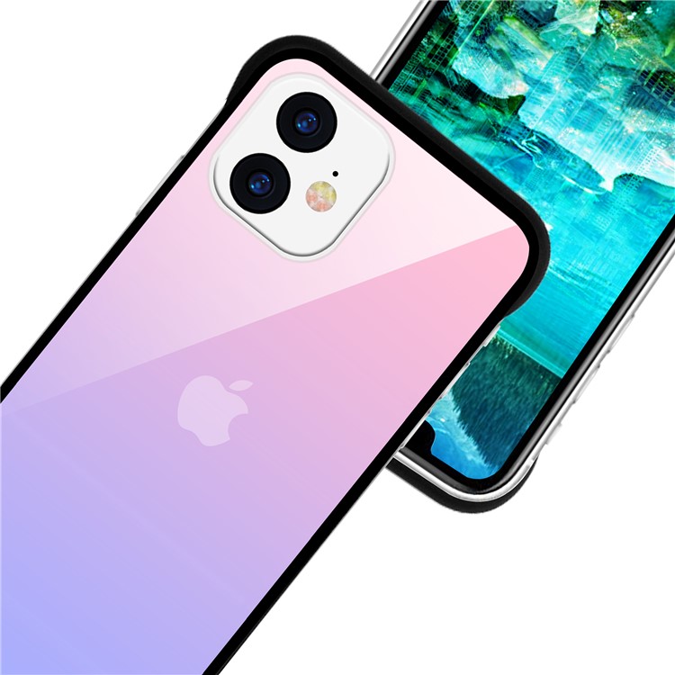 For iPhone 11 6.1-inch NXE Printing Style Gradient Color 9H Glass+TPU Cover - Pink / Purple-5