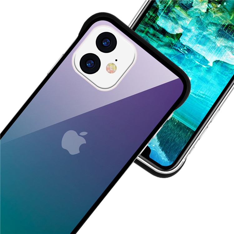 For iPhone 11 6.1-inch NXE Printing Style Gradient Color 9H Glass+TPU Cover - Purple / Blue-5