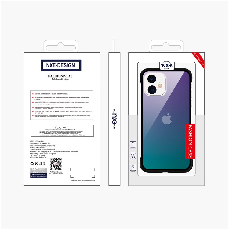 For iPhone 11 6.1-inch NXE Printing Style Gradient Color 9H Glass+TPU Cover - Purple / Blue-6