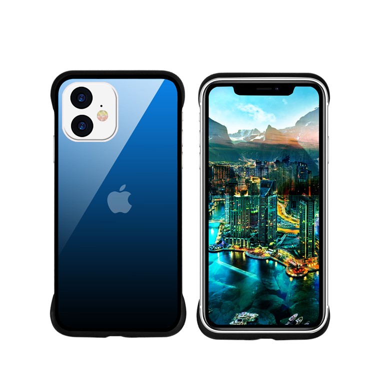 For iPhone 11 6.1-inch NXE Printing Style Gradient Color 9H Glass+TPU Cover - Blue / Black-1