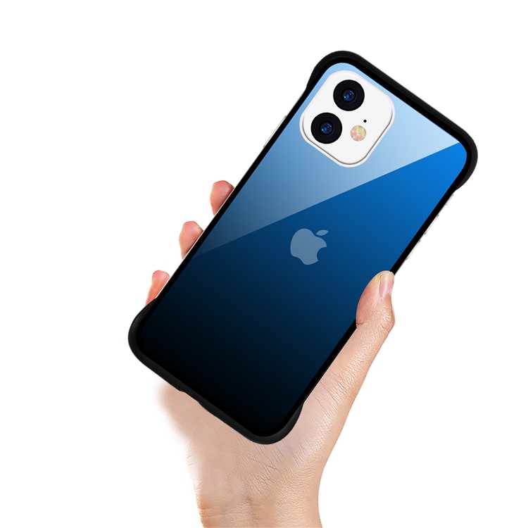 For iPhone 11 6.1-inch NXE Printing Style Gradient Color 9H Glass+TPU Cover - Blue / Black-2