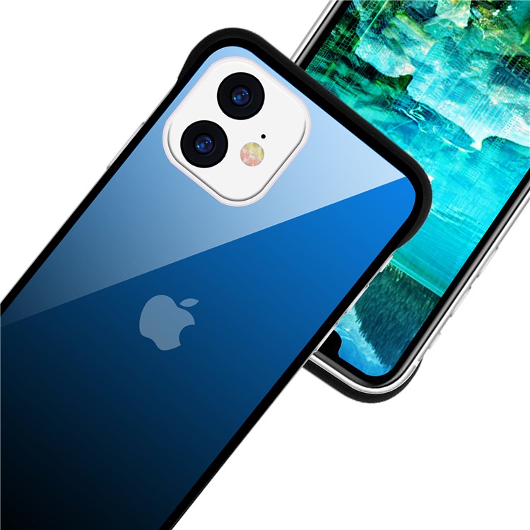 For iPhone 11 6.1-inch NXE Printing Style Gradient Color 9H Glass+TPU Cover - Blue / Black-5