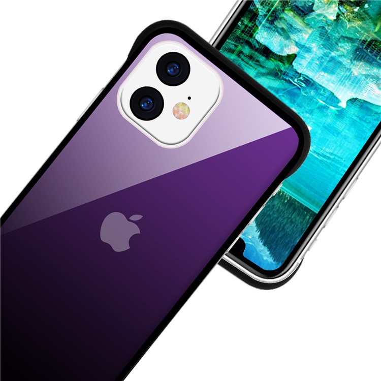 For iPhone 11 6.1-inch NXE Printing Style Gradient Color 9H Glass+TPU Cover - Purple / Black-5
