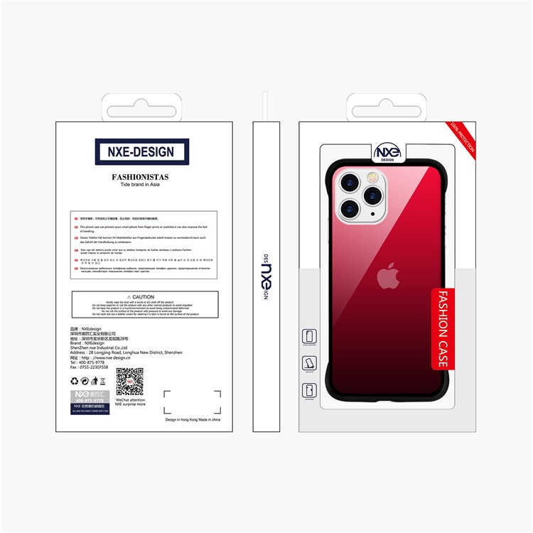 For iPhone 11 Pro 5.8-inch NXE Printing Style Gradient Color 9H Glass+TPU Cover - Red / Black-6