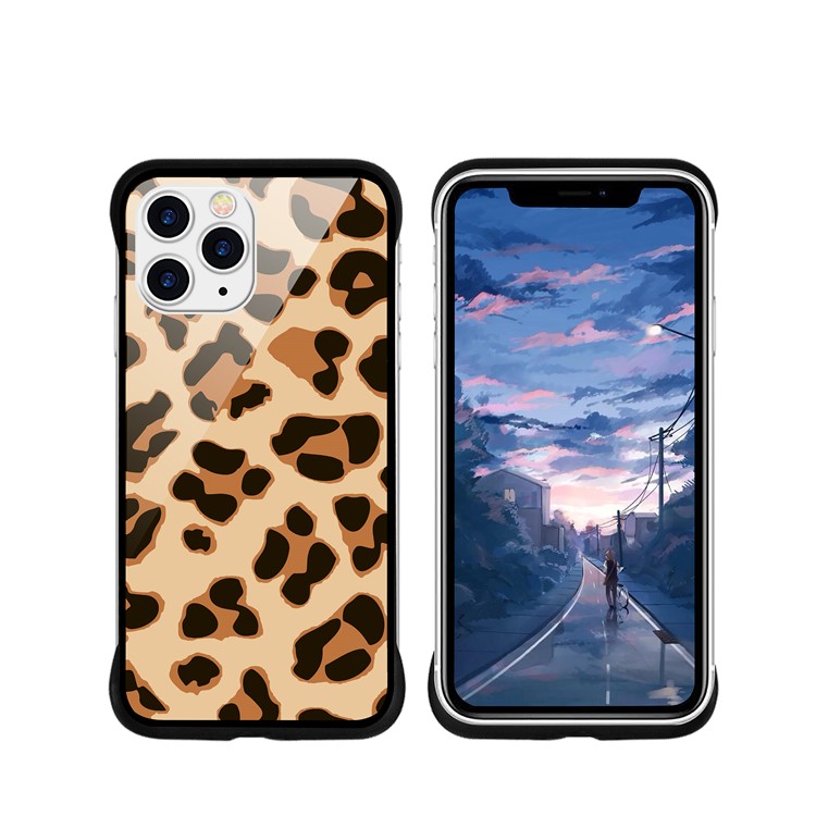 NXE Leopard Series Pattern Translucent Glass TPU Hybrid Phone Case for iPhone 11 Pro Max 6.5 inch - Yellow-1