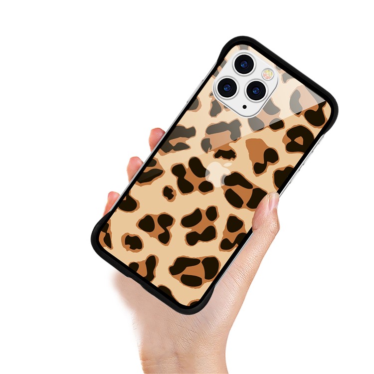 NXE Leopard Series Pattern Translucent Glass TPU Hybrid Phone Case for iPhone 11 Pro Max 6.5 inch - Yellow-2