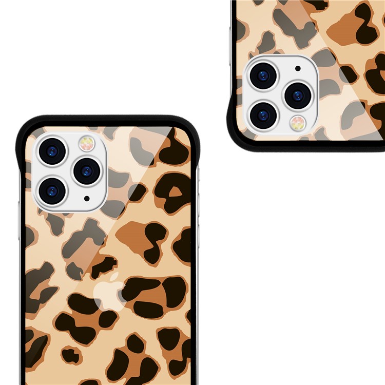 NXE Leopard Series Pattern Translucent Glass TPU Hybrid Phone Case for iPhone 11 Pro Max 6.5 inch - Yellow-3