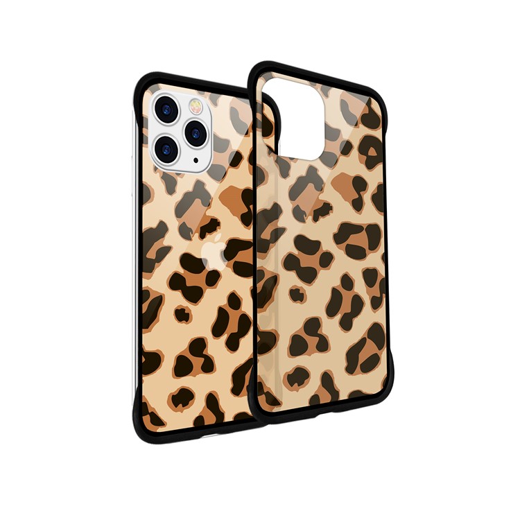 NXE Leopard Series Pattern Translucent Glass TPU Hybrid Phone Case for iPhone 11 Pro Max 6.5 inch - Yellow-4