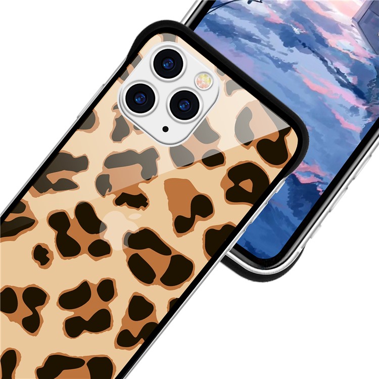 NXE Leopard Series Pattern Translucent Glass TPU Hybrid Phone Case for iPhone 11 Pro Max 6.5 inch - Yellow-5