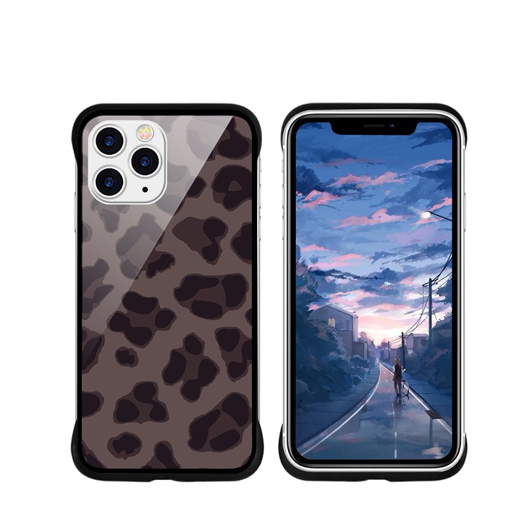 NXE Leopard Series Pattern Translucent Glass TPU Hybrid Phone Case for iPhone 11 Pro Max 6.5 inch - Brown-1