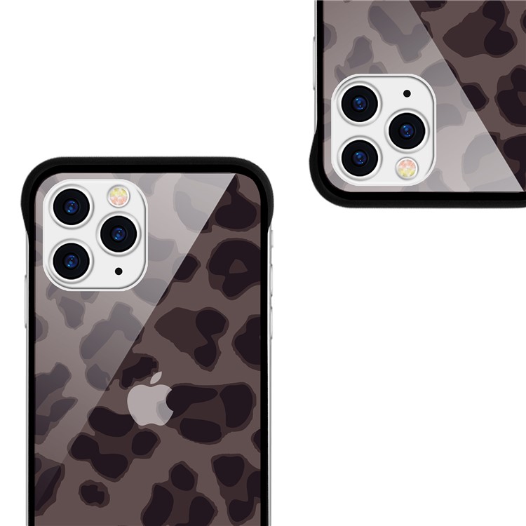 NXE Leopard Series Pattern Translucent Glass TPU Hybrid Phone Case for iPhone 11 Pro Max 6.5 inch - Brown-3
