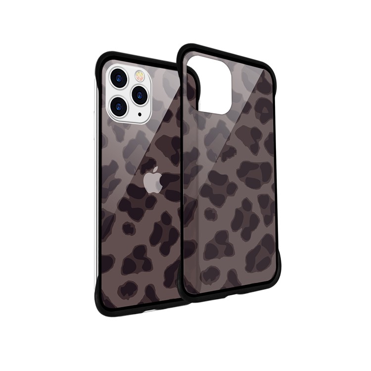 NXE Leopard Series Pattern Translucent Glass TPU Hybrid Phone Case for iPhone 11 Pro Max 6.5 inch - Brown-4