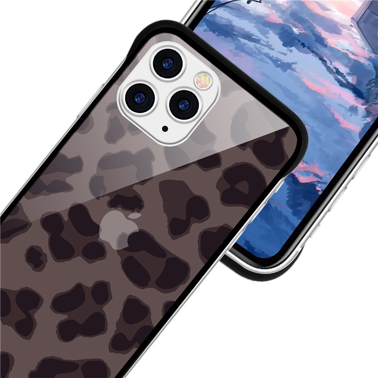 NXE Leopard Series Pattern Translucent Glass TPU Hybrid Phone Case for iPhone 11 Pro Max 6.5 inch - Brown-5
