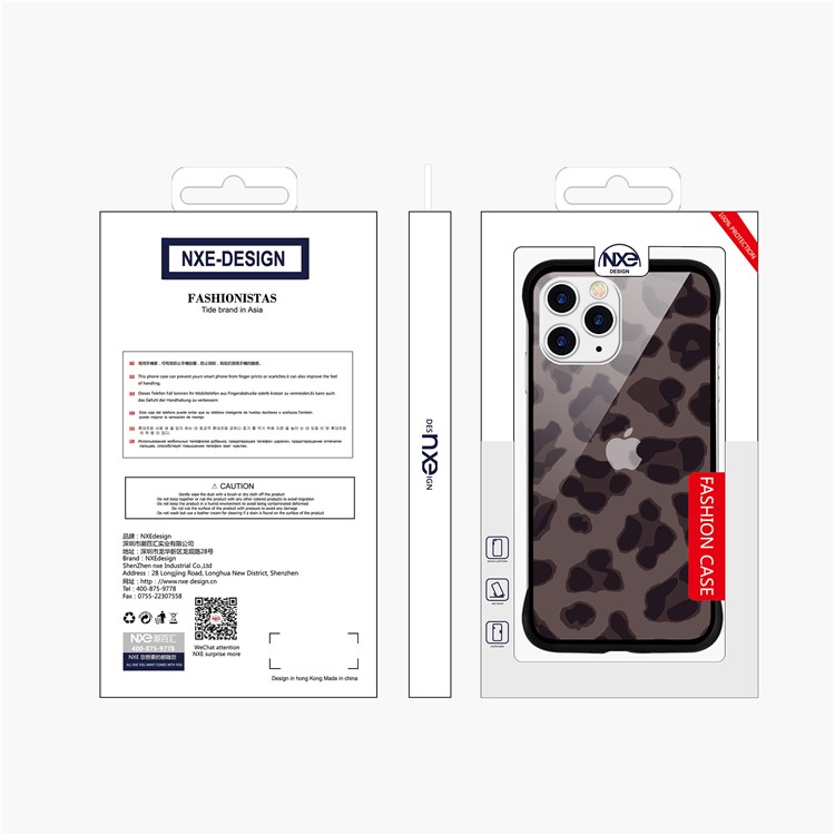 NXE Leopard Series Pattern Translucent Glass TPU Hybrid Phone Case for iPhone 11 Pro Max 6.5 inch - Brown-6