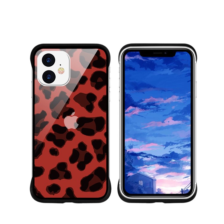 NXE Leopard Series Pattern Translucent Glass TPU Hybrid Phone Case Cover for iPhone 11 6.1 inch - Red-1