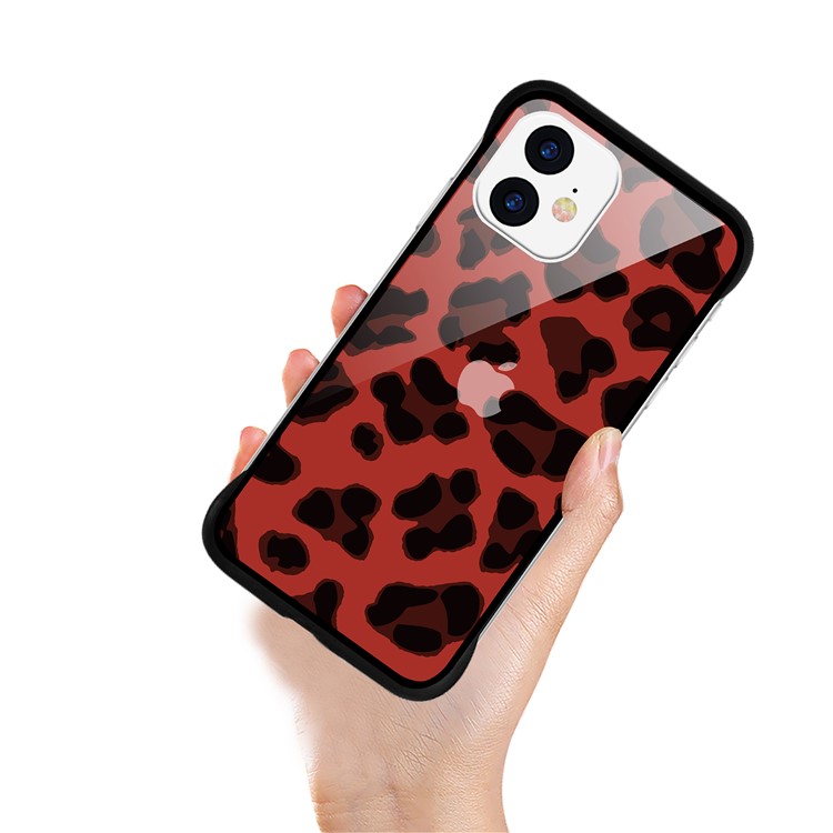 NXE Leopard Series Pattern Translucent Glass TPU Hybrid Phone Case Cover for iPhone 11 6.1 inch - Red-2