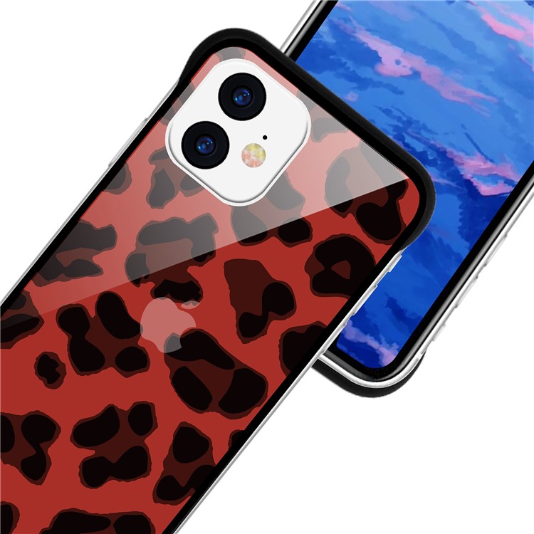 NXE Leopard Series Pattern Translucent Glass TPU Hybrid Phone Case Cover for iPhone 11 6.1 inch - Red-5