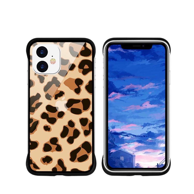 NXE Leopard Series Pattern Translucent Glass TPU Hybrid Phone Case Cover for iPhone 11 6.1 inch - Yellow-1