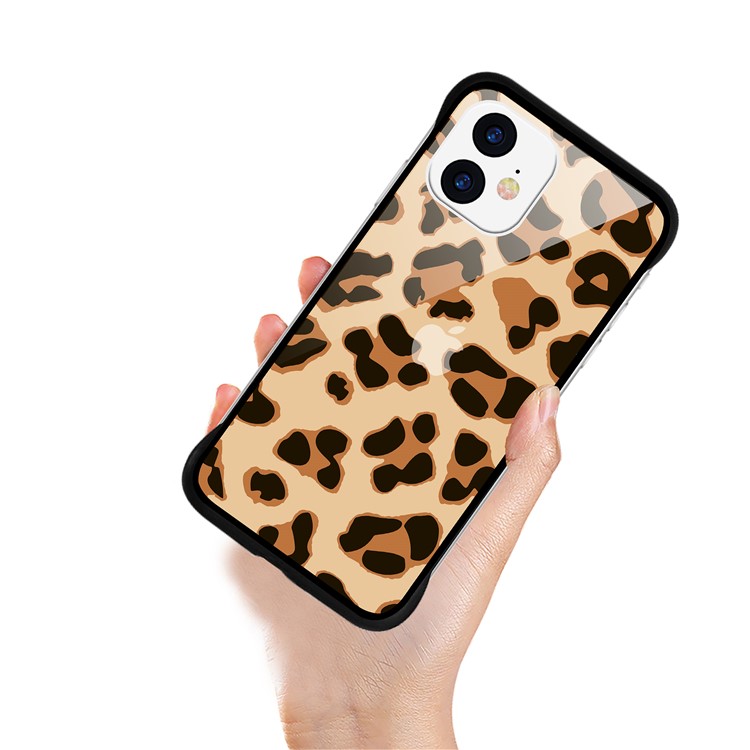 NXE Leopard Series Pattern Translucent Glass TPU Hybrid Phone Case Cover for iPhone 11 6.1 inch - Yellow-2