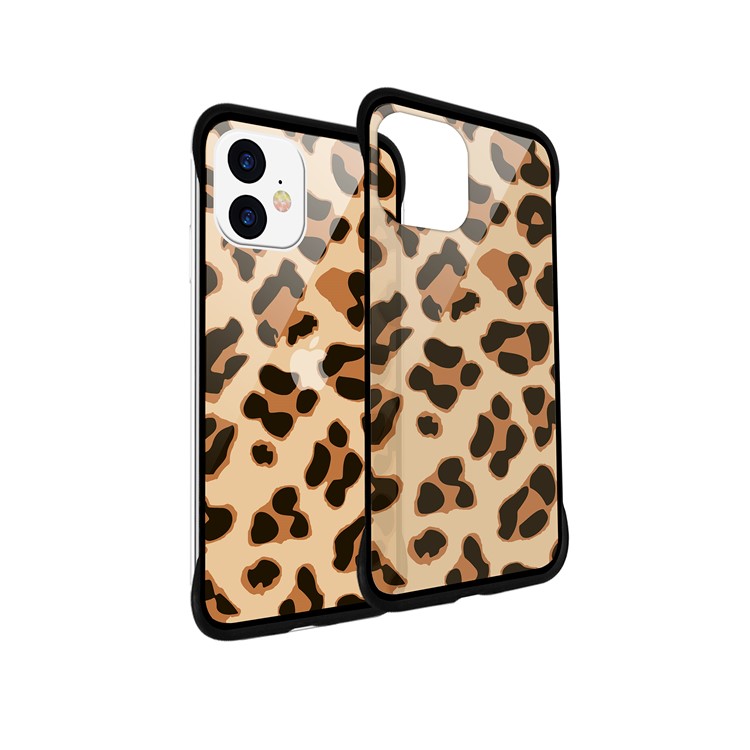 NXE Leopard Series Pattern Translucent Glass TPU Hybrid Phone Case Cover for iPhone 11 6.1 inch - Yellow-4