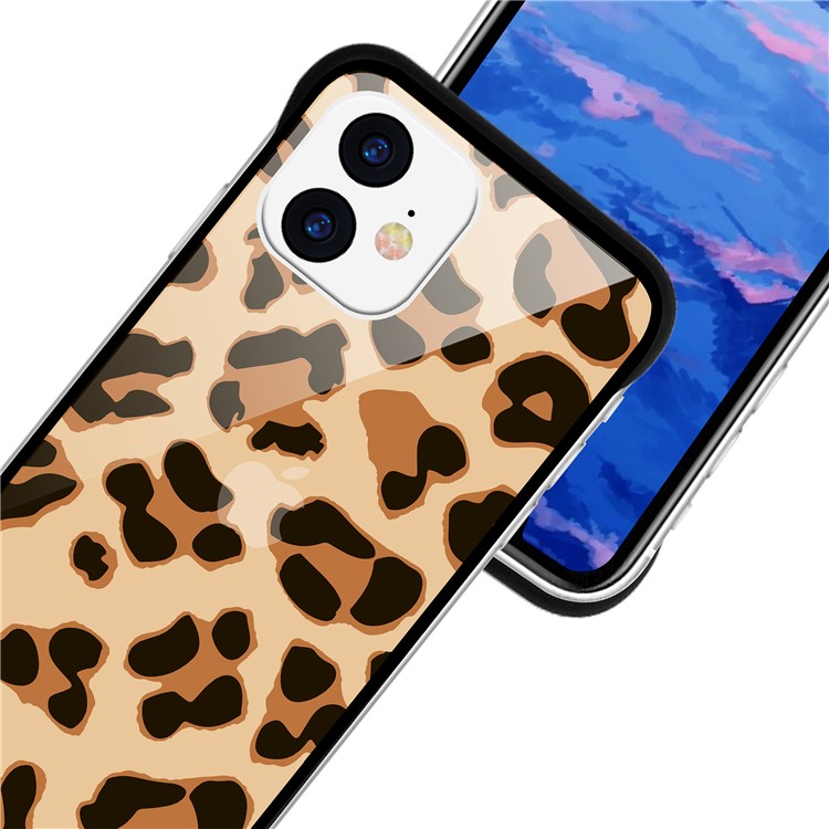 NXE Leopard Series Pattern Translucent Glass TPU Hybrid Phone Case Cover for iPhone 11 6.1 inch - Yellow-5