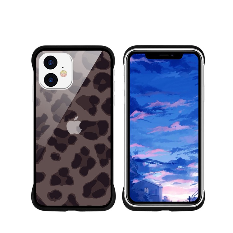 NXE Leopard Series Pattern Translucent Glass TPU Hybrid Phone Case Cover for iPhone 11 6.1 inch - Brown-1