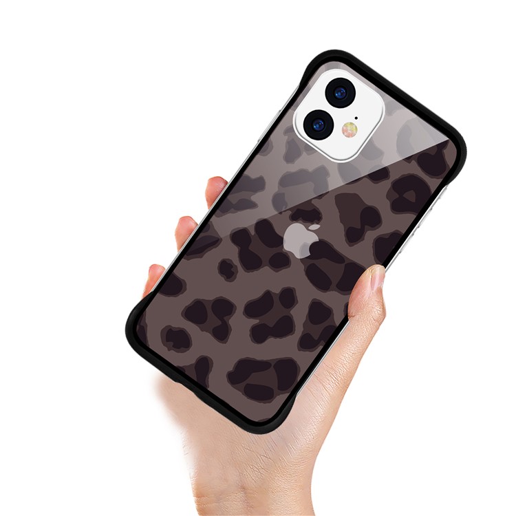 NXE Leopard Series Pattern Translucent Glass TPU Hybrid Phone Case Cover for iPhone 11 6.1 inch - Brown-2