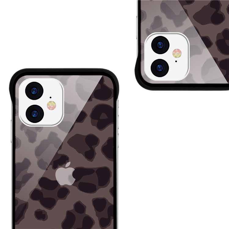 NXE Leopard Series Pattern Translucent Glass TPU Hybrid Phone Case Cover for iPhone 11 6.1 inch - Brown-3