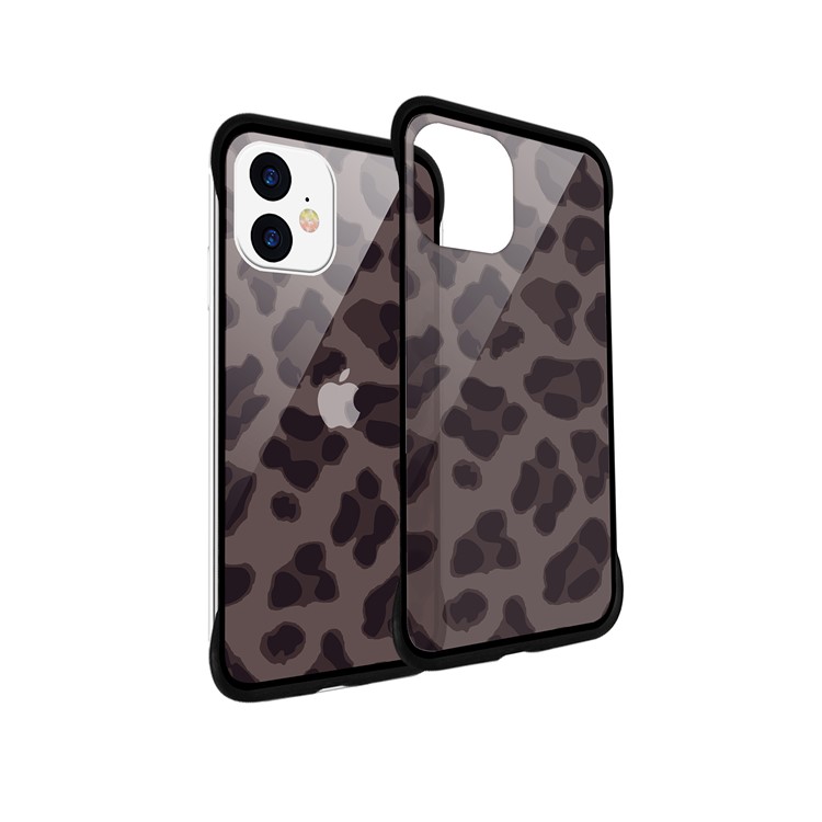NXE Leopard Series Pattern Translucent Glass TPU Hybrid Phone Case Cover for iPhone 11 6.1 inch - Brown-4