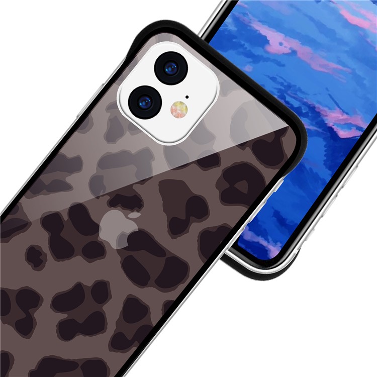 NXE Leopard Series Pattern Translucent Glass TPU Hybrid Phone Case Cover for iPhone 11 6.1 inch - Brown-5