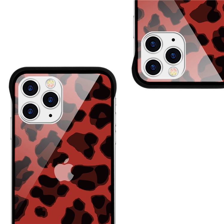 NXE Leopard Series Pattern Translucent Glass TPU Hybrid Protection Phone Case for iPhone 11 Pro 5.8 inch - Red-3