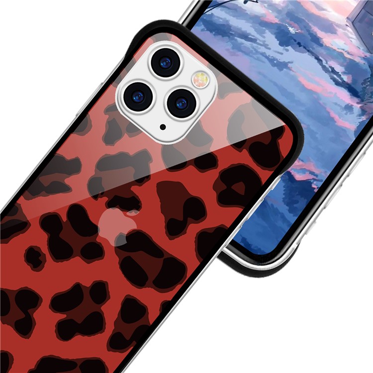 NXE Leopard Series Pattern Translucent Glass TPU Hybrid Protection Phone Case for iPhone 11 Pro 5.8 inch - Red-5