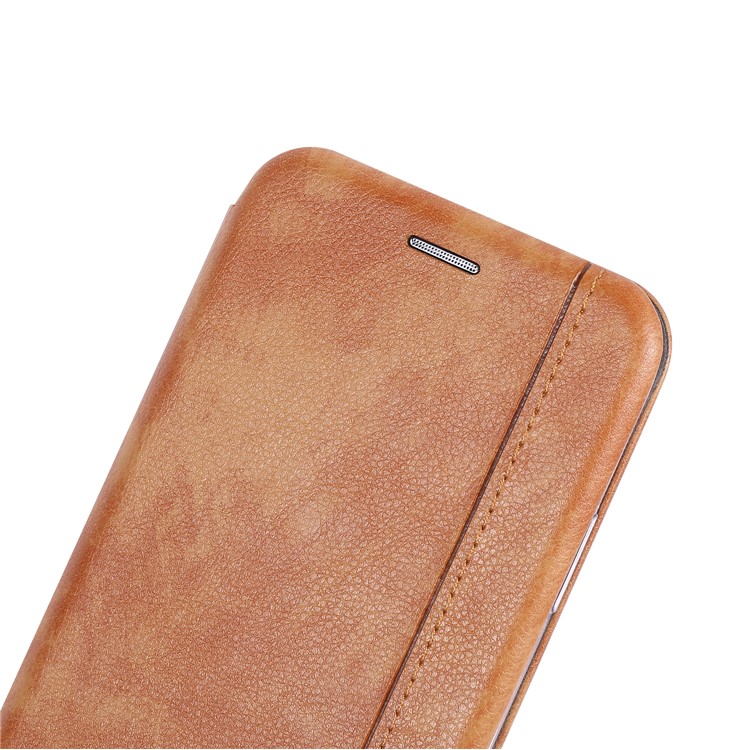 PU Leather Auto-absorbed Stand Phone Casing for iPhone 11 Pro 5.8-inch - Light Brown-11