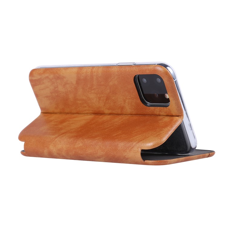 PU Leather Auto-absorbed Stand Phone Casing for iPhone 11 Pro 5.8-inch - Light Brown-6