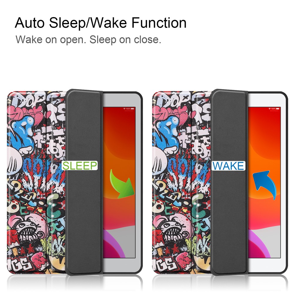 Pattern Printing Tri-fold Stand TPU Leather Smart Tablet Case with Apple Pencil Slot for iPad 10.2 (2019) - Graffiti Pattern-2