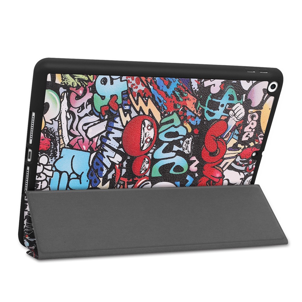 Pattern Printing Tri-fold Stand TPU Leather Smart Tablet Case with Apple Pencil Slot for iPad 10.2 (2019) - Graffiti Pattern-5